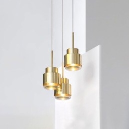 Luminária pendente de vidro pós-moderna, lâmpada cilíndrica dourada, iluminação brilhante