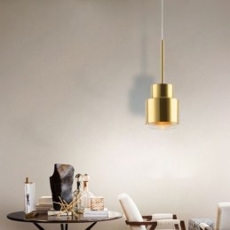 Luminária pendente de vidro pós-moderna, lâmpada cilíndrica dourada, iluminação brilhante