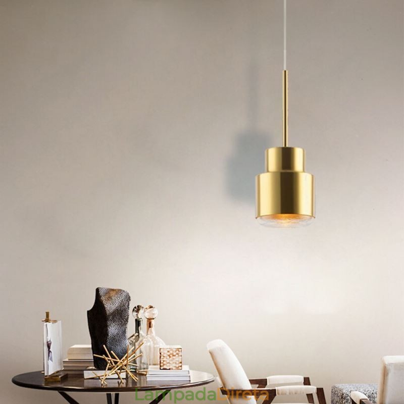 Luminária pendente de vidro pós-moderna, lâmpada cilíndrica dourada, iluminação brilhante