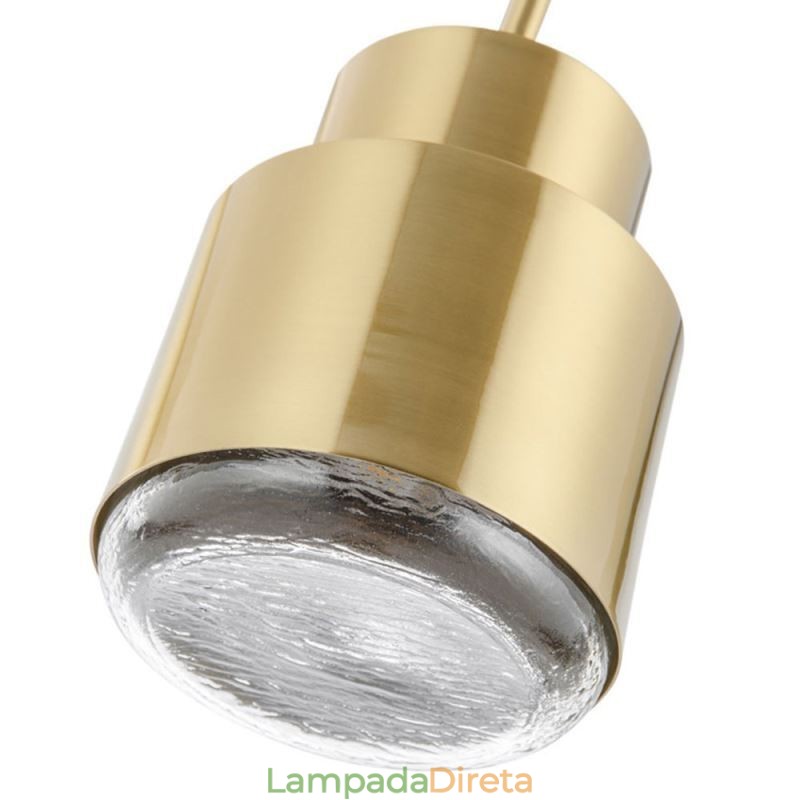 Luminária pendente de vidro pós-moderna, lâmpada cilíndrica dourada, iluminação brilhante