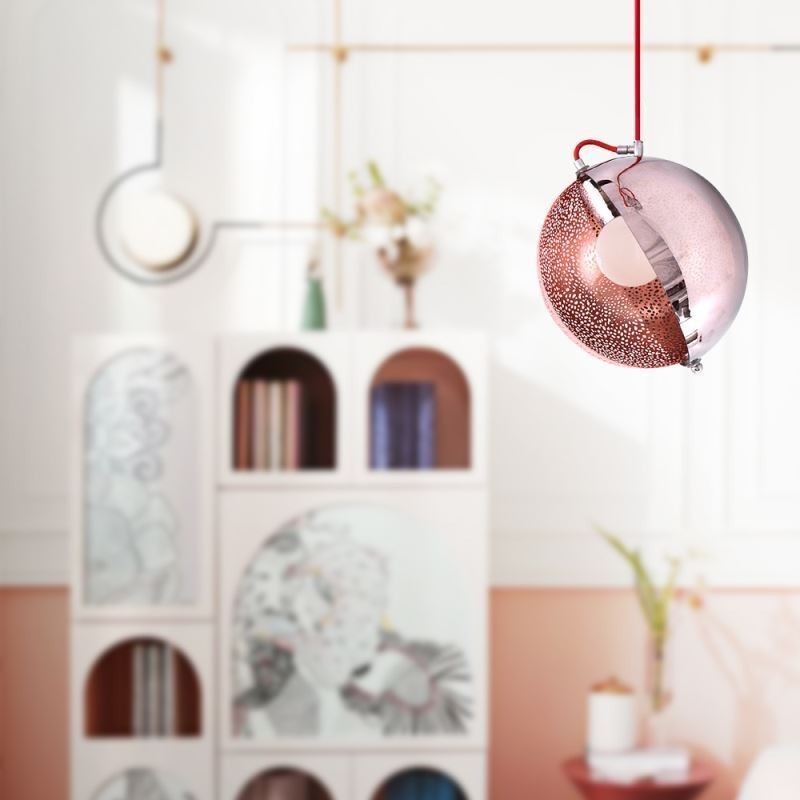 Moderno Rose Gold Pendant Light Half Round Glass Lamp Abajur Luz Decorativa Café