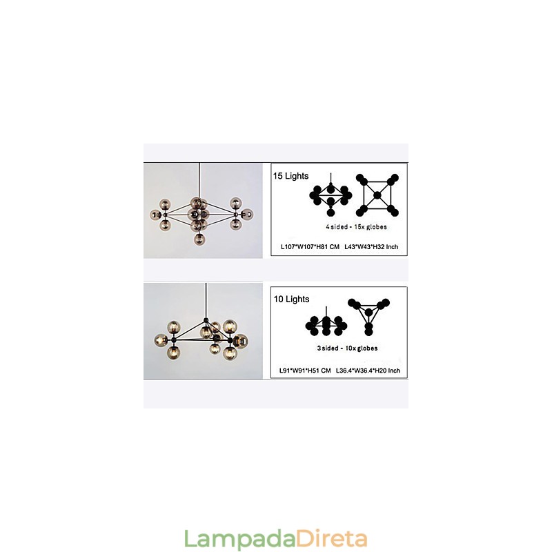 Lustre 15 Luzes Bola De Vidro Luzes Retro Ao Ar Livre Garagem Metal