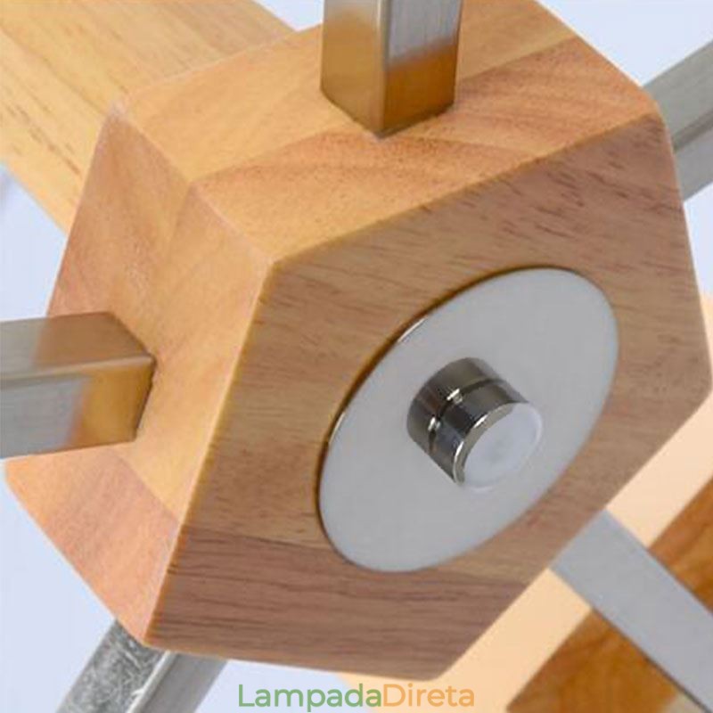 Lustre nórdico de madeira com abajur de vidro e luminária pendente