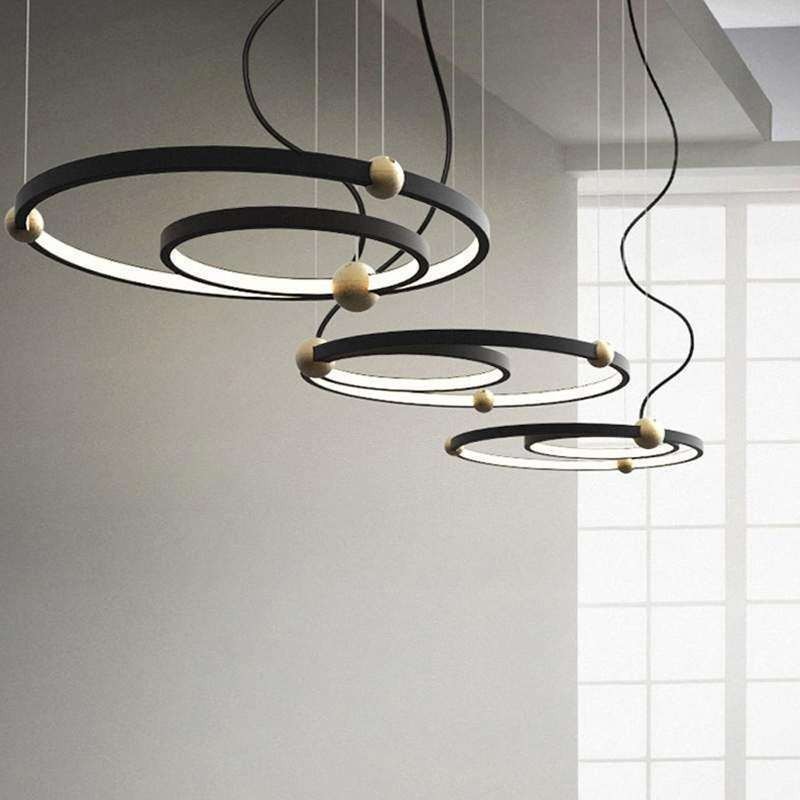 Luminária pendente circular preta 2 anéis
