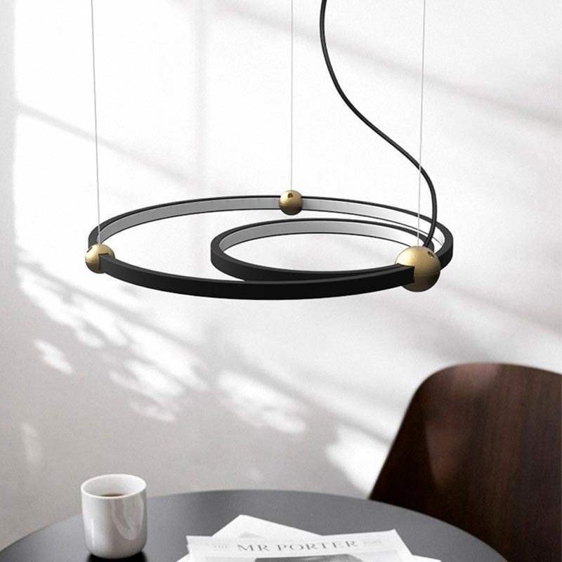 Luminária pendente circular preta 2 anéis