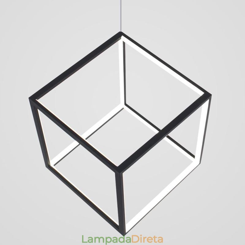 Luminária pendente preta iluminação cubo geométrico