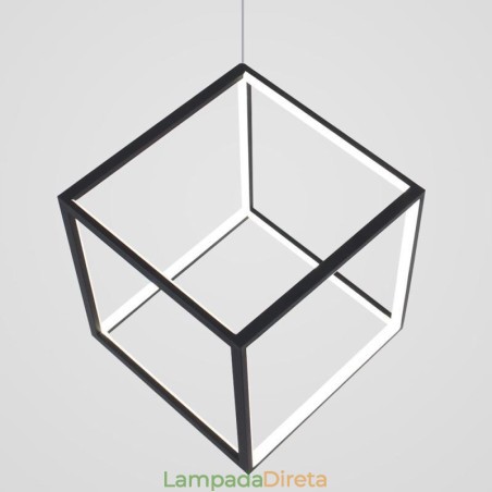 Luminária pendente preta iluminação cubo geométrico Luminária pendente preta iluminação cubo geométrico
