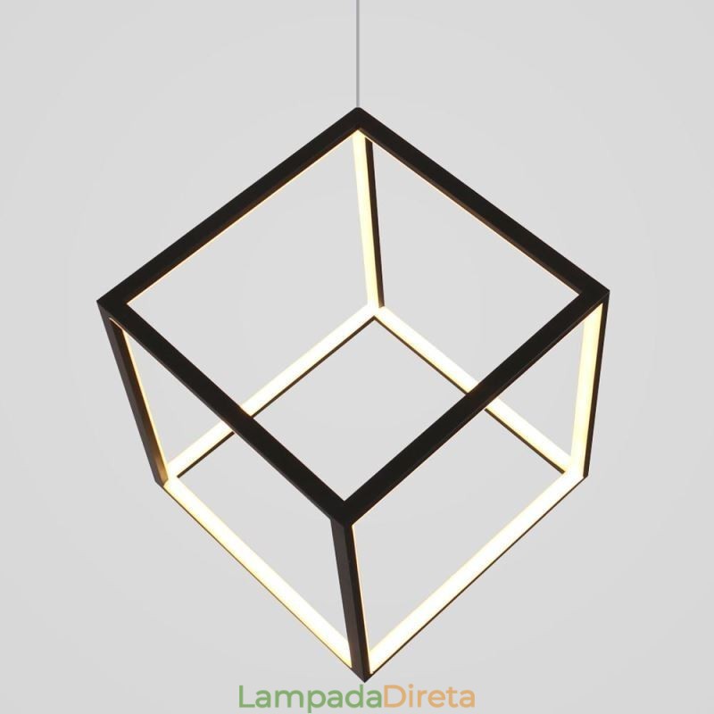 Luminária pendente preta iluminação cubo geométrico