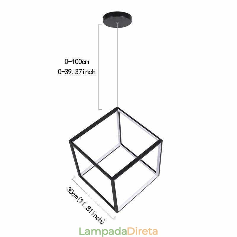 Luminária pendente preta iluminação cubo geométrico