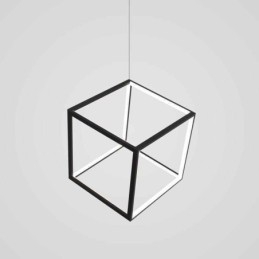 Luminária pendente preta iluminação cubo geométrico