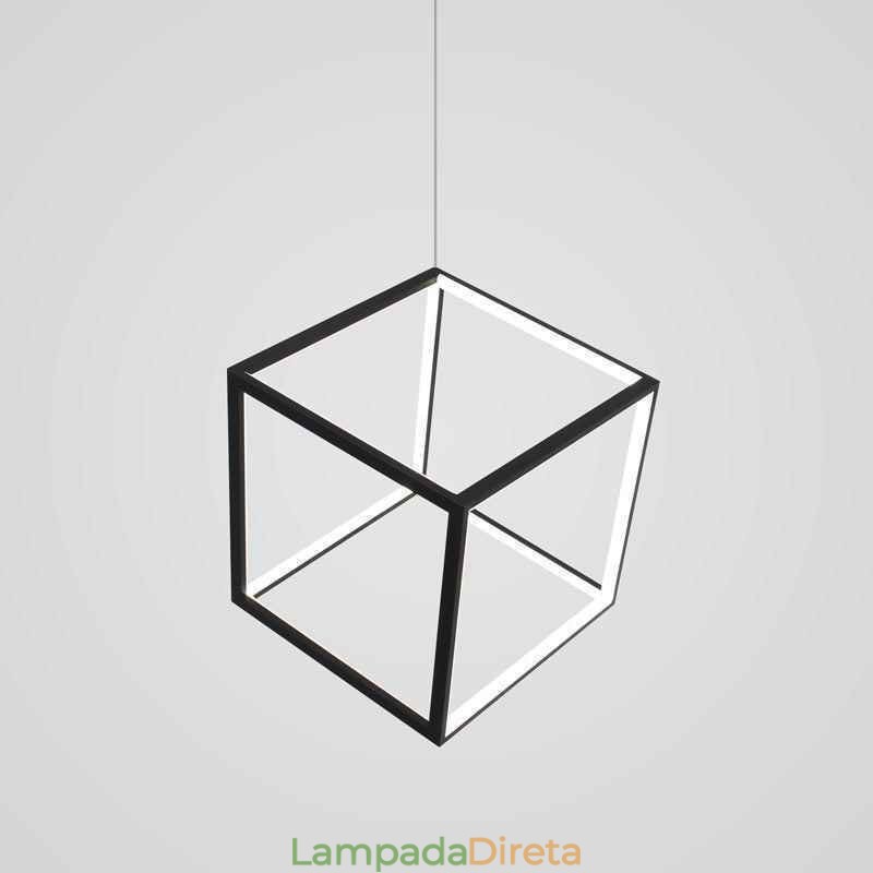 Luminária pendente preta iluminação cubo geométrico