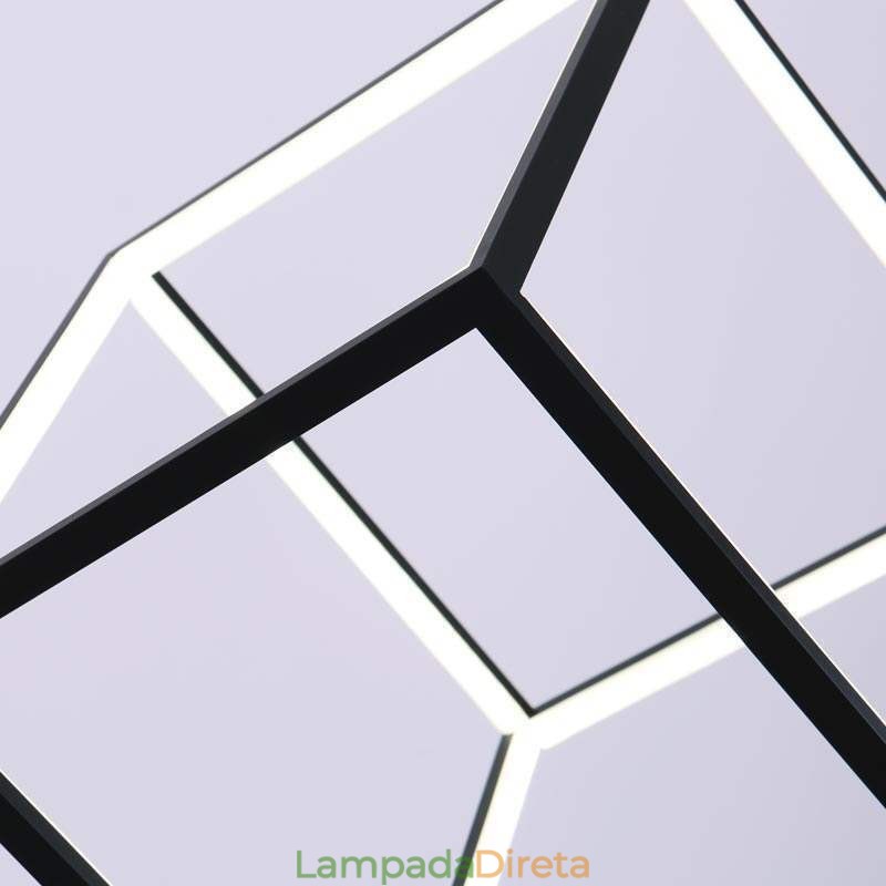Luminária pendente preta iluminação cubo geométrico