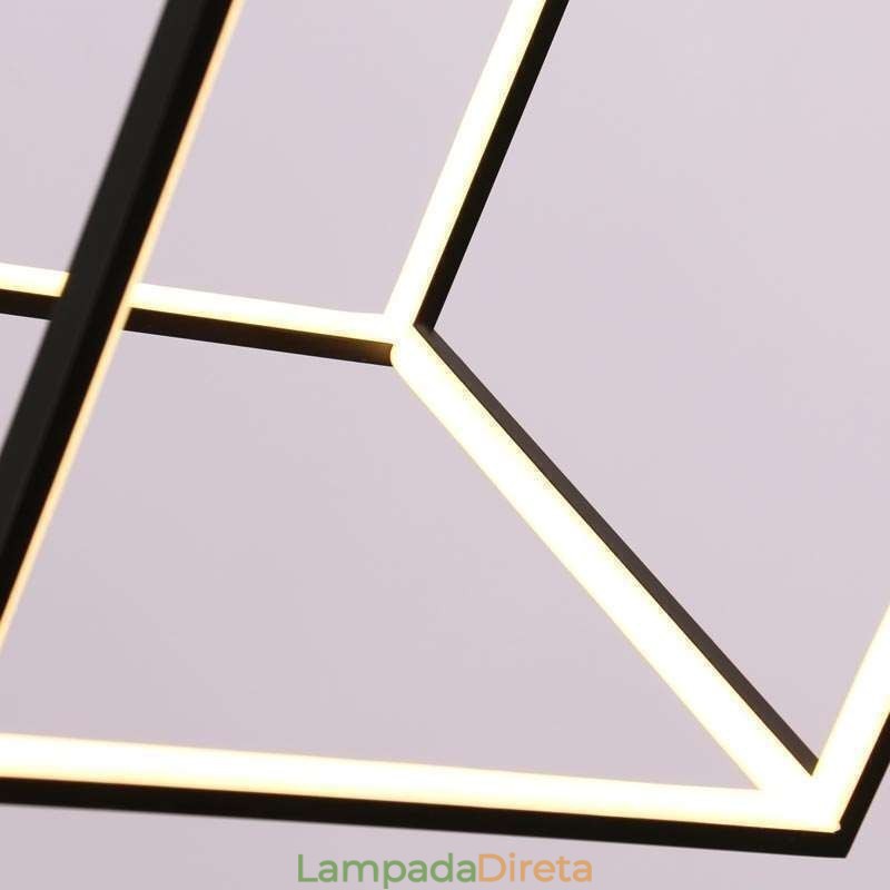 Luminária pendente preta iluminação cubo geométrico
