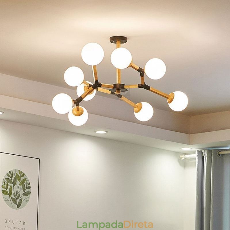 Luminária pendente nórdica Magic Bean, luminária criativa de madeira