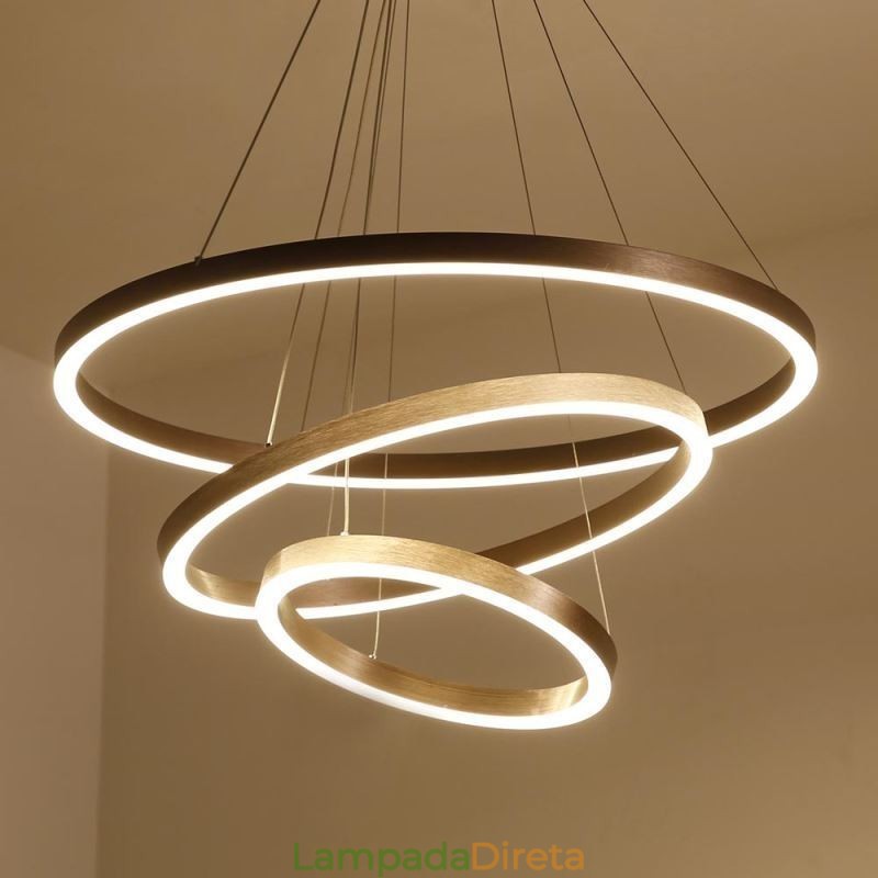 Luminária pendente desenho artesanato 3 anéis lâmpada 80+60+40cm
