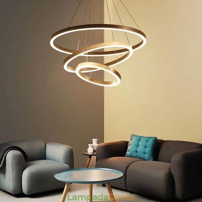 Luminária pendente desenho artesanato 3 anéis lâmpada 80+60+40cm