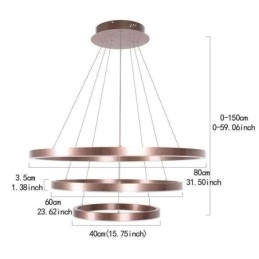 Luminária pendente desenho artesanato 3 anéis lâmpada 80+60+40cm