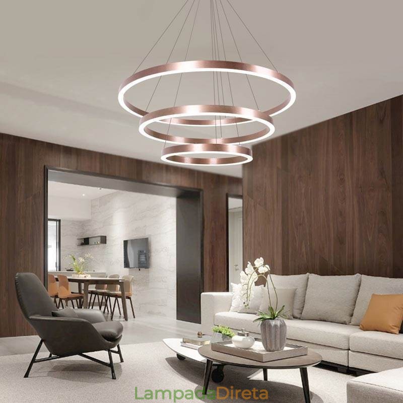 Luminária pendente desenho artesanato 3 anéis lâmpada 80+60+40cm
