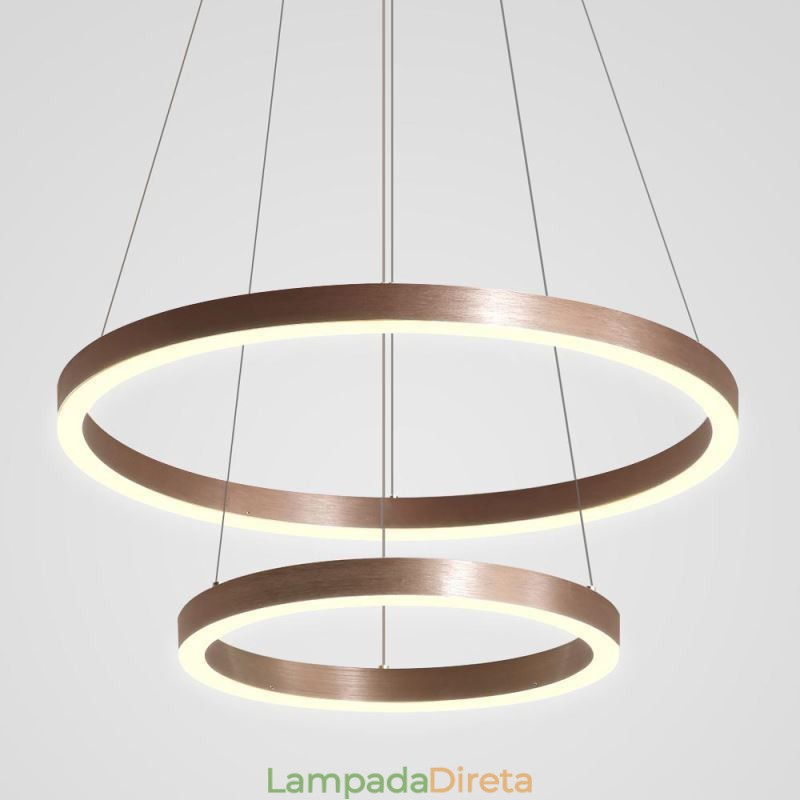 Luminária pendente desenho artesanato 2 anéis lâmpada 60+40cm