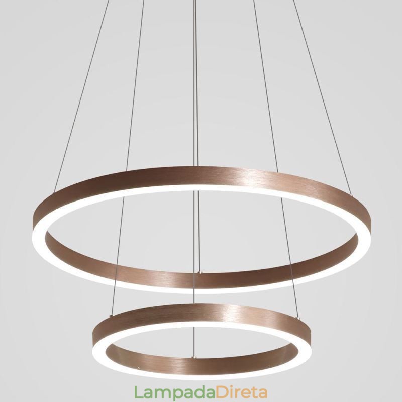 Luminária pendente desenho artesanato 2 anéis lâmpada 60+40cm