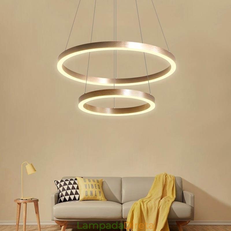 Luminária pendente desenho artesanato 2 anéis lâmpada 60+40cm