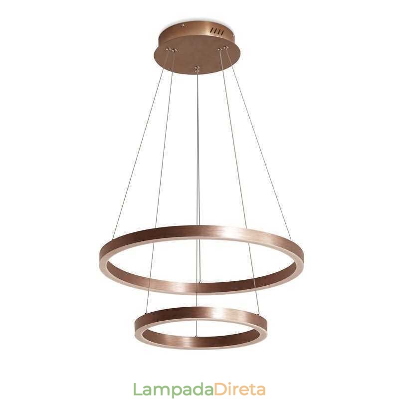 Luminária pendente desenho artesanato 2 anéis lâmpada 60+40cm