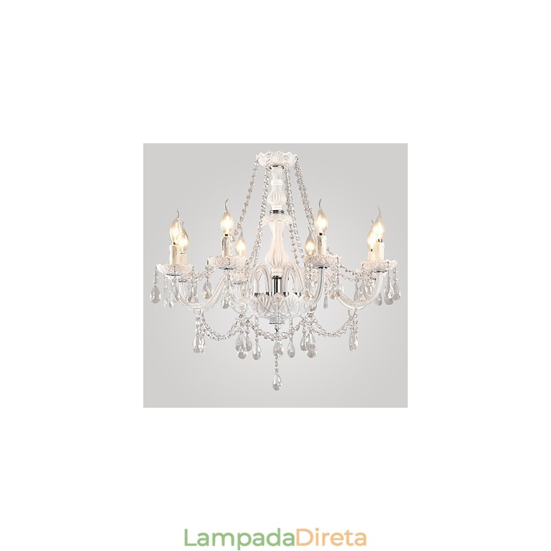 Lustre Cristal Branco Modern Living 8 Luzes