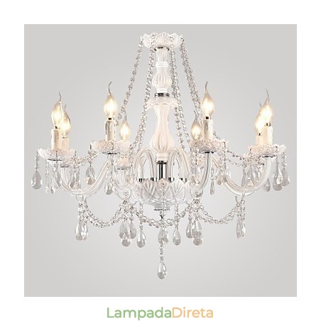 Lustre Cristal Branco Modern Living 8 Luzes Lustre Cristal Branco Modern Living 8 Luzes