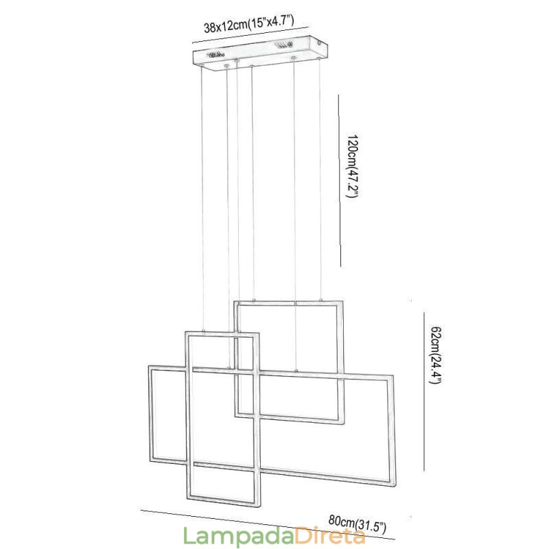 Luminária pendente nórdica Luminária pendente quadrada geométrica