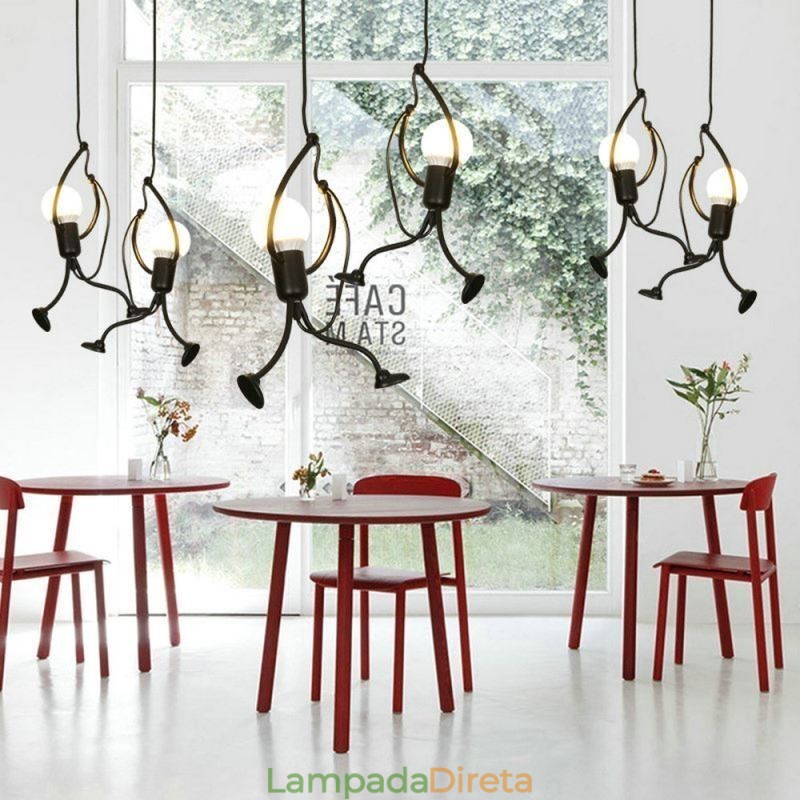 Luminária pendente moderna, criativa, em forma de homenzinho, luminária individual para casa