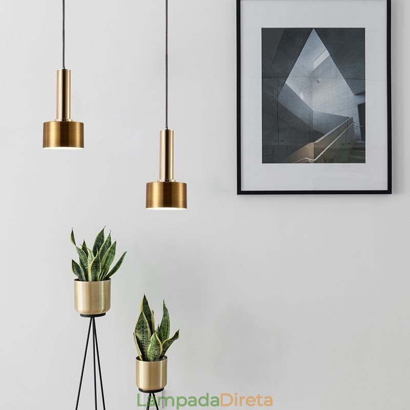 Luminária pendente moderna e simples em formato de cilindro, luminária de alumínio