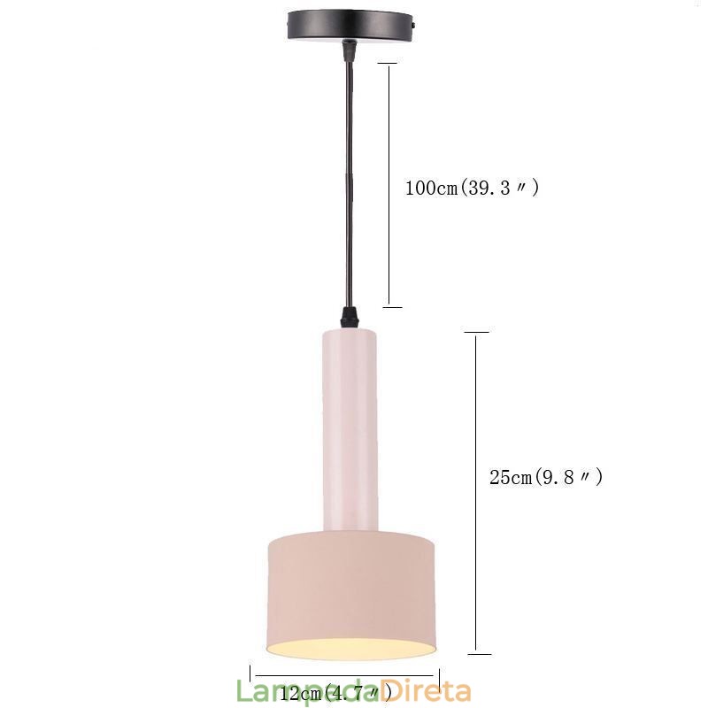 Luminária pendente moderna e simples em formato de cilindro, luminária de alumínio