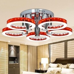 Lustre moderno de acrílico vermelho com 5 luzes (acabamento cromado)