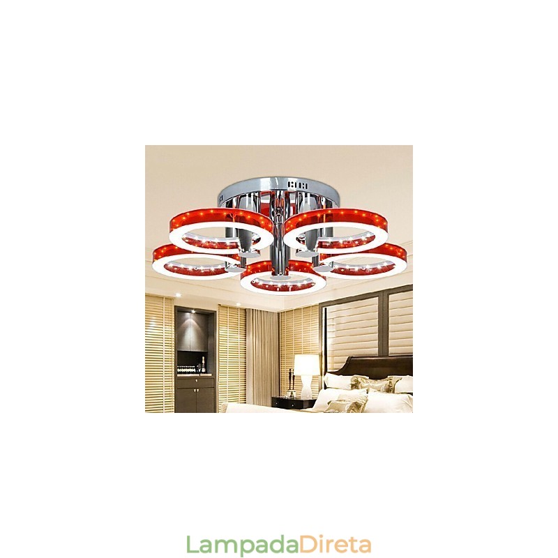 Lustre moderno de acrílico vermelho com 5 luzes (acabamento cromado)