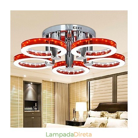 Lustre moderno de acrílico vermelho com 5 luzes (acabamento cromado) Lustre moderno de acrílico vermelho com 5 luzes (acabamento cromado)