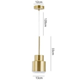Luminária pendente de vidro pós-moderna, lâmpada cilíndrica dourada, iluminação brilhante