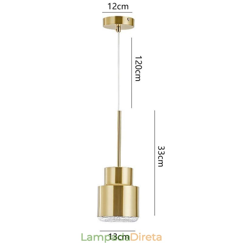 Luminária pendente de vidro pós-moderna, lâmpada cilíndrica dourada, iluminação brilhante