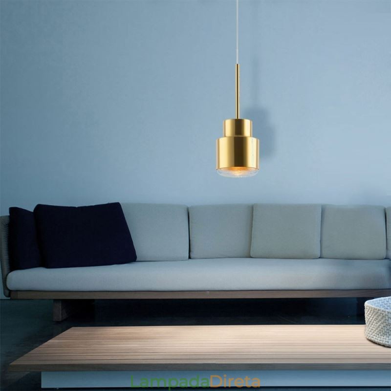 Luminária pendente de vidro pós-moderna, lâmpada cilíndrica dourada, iluminação brilhante
