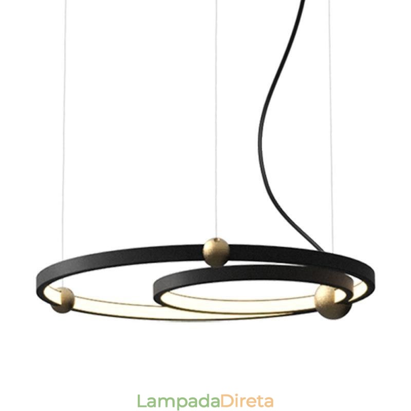 Luminária pendente circular preta 2 anéis