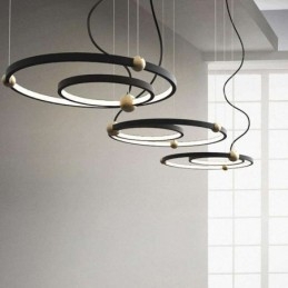 Luminária pendente circular preta 2 anéis