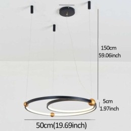 Luminária pendente circular preta 2 anéis