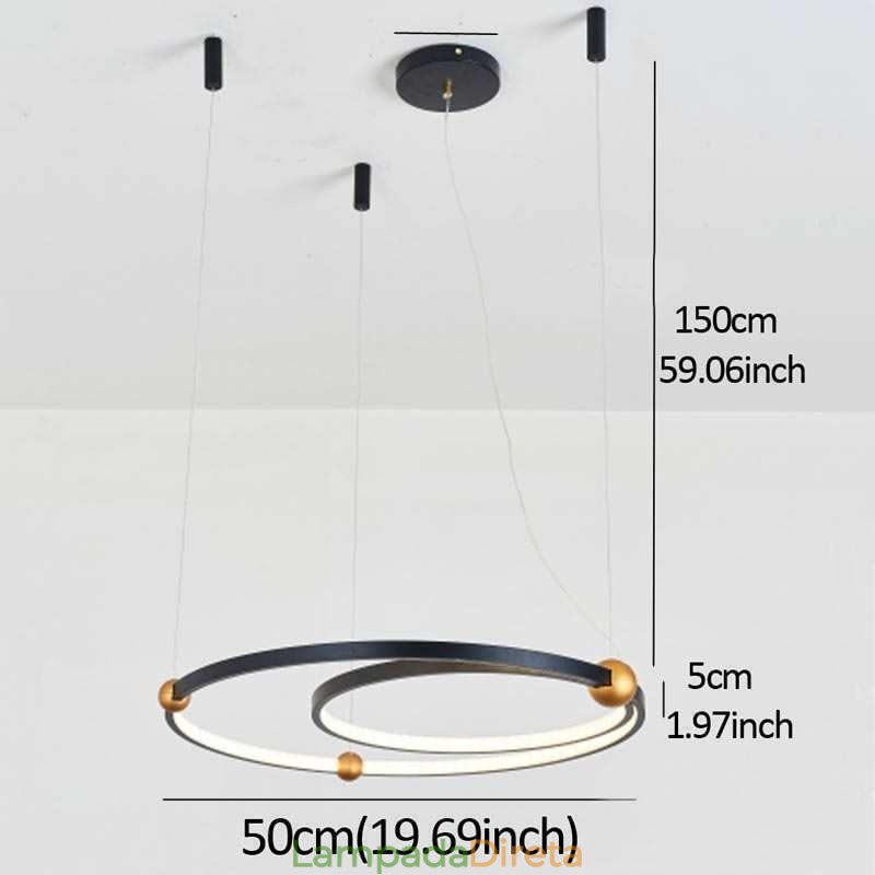 Luminária pendente circular preta 2 anéis
