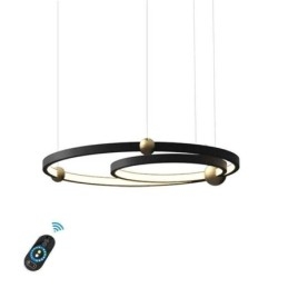 Luminária pendente circular preta 2 anéis