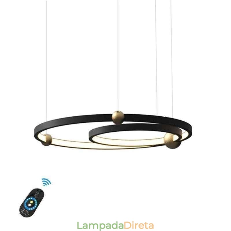 Luminária pendente circular preta 2 anéis