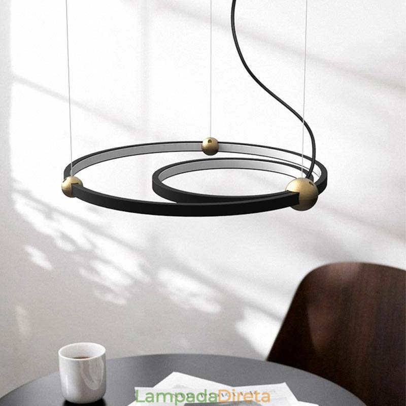 Luminária pendente circular preta 2 anéis
