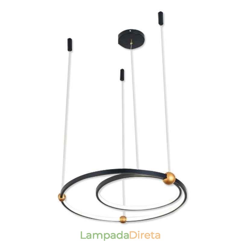 Luminária pendente circular preta 2 anéis