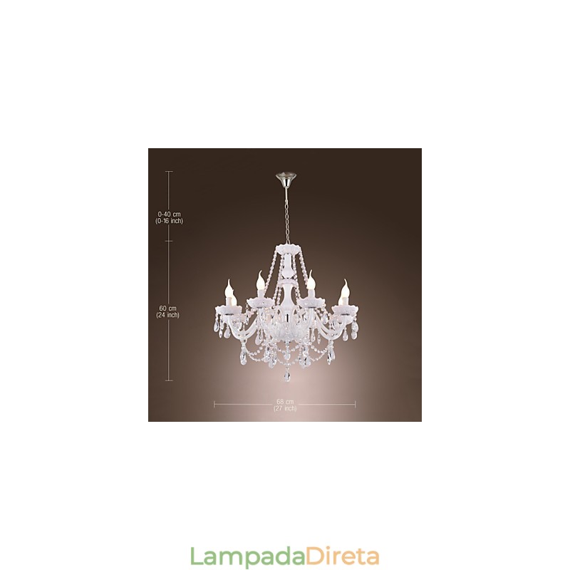 Lustre Cristal Branco Modern Living 8 Luzes