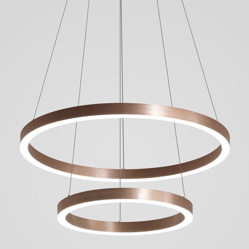 Luminária pendente desenho artesanato 2 anéis lâmpada 60+40cm