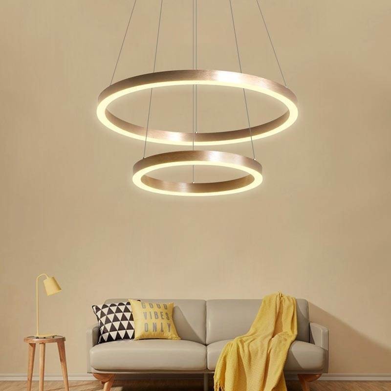 Luminária pendente desenho artesanato 2 anéis lâmpada 60+40cm