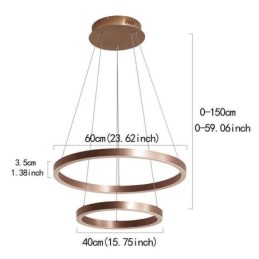 Luminária pendente desenho artesanato 2 anéis lâmpada 60+40cm